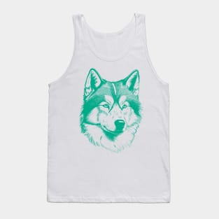 Alaskan Malamute dog minimalist art drawing in turquoise green Tank Top